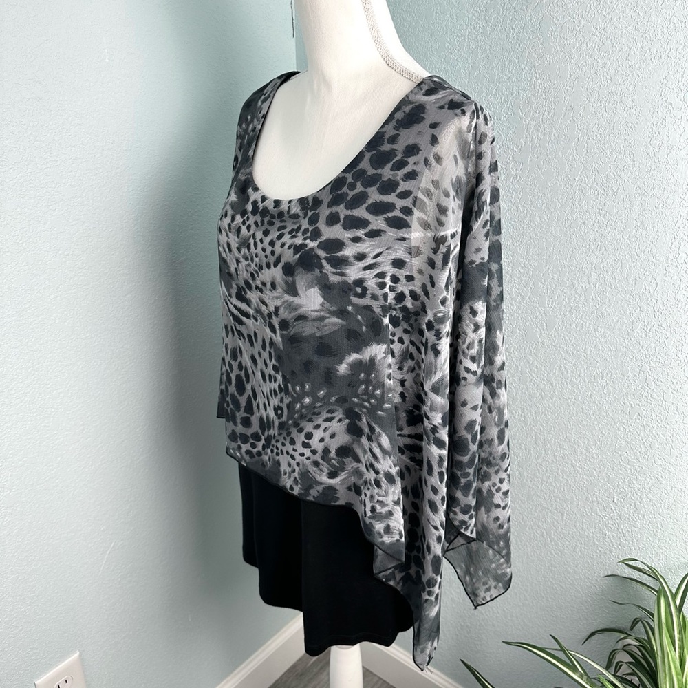 Cha Cha Vente Plus Size 1X Animal Print Layered Tank Top Black Sleeveless EUC